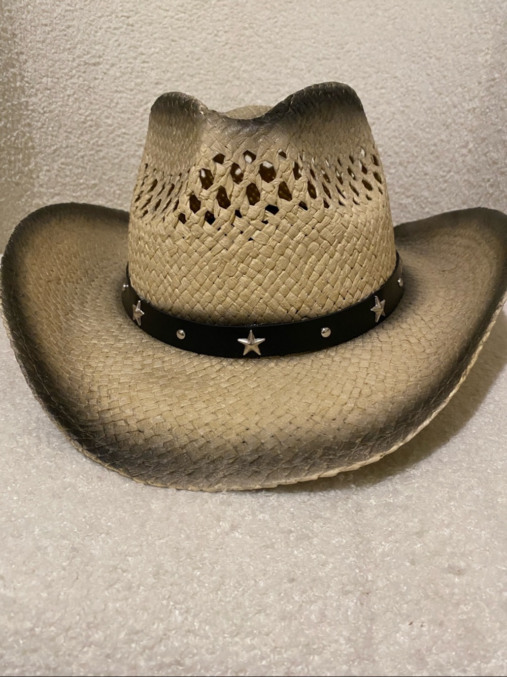 Western Straw Cowboy Hat with Star Accent Band - Natural/Tan